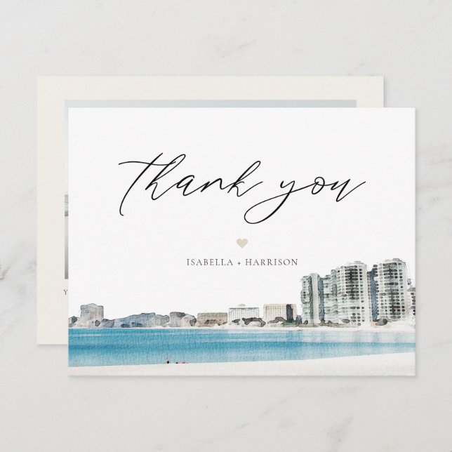 CANCUN Mexico Beach Wedding Photo Thank You Card (Front/Back)