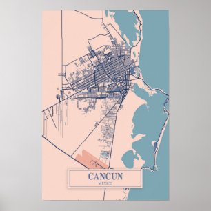 Cancun Mexico Breezy City Map Travel Poster