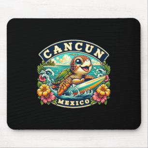 Cancun Mexico Cute Sea Turtle Surfing Mouse Pad