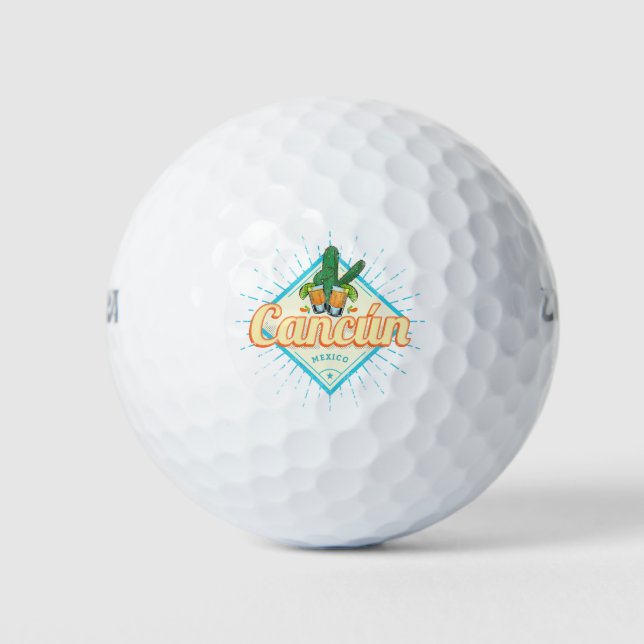 Cancun Mexico Dancing Cactus Vintage Tequila Golf Balls (Front)