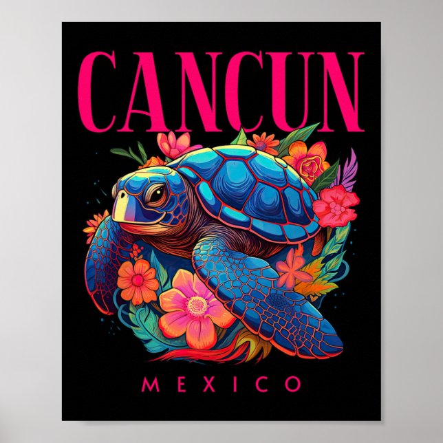 Cancun Mexico Floral Beach Turtle Souvenir  Poster (Front)