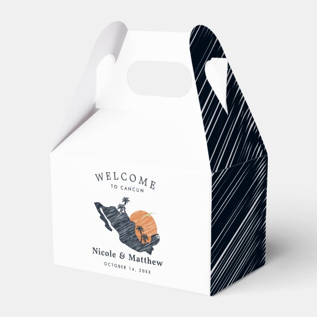 Cancun Mexico Map Navy Minimalist Wedding Welcome Favour Box (Front Side)