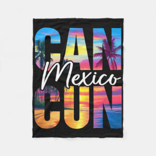 Cancun Mexico Palm Tree Sunset Beach Summer Vacati Fleece Blanket