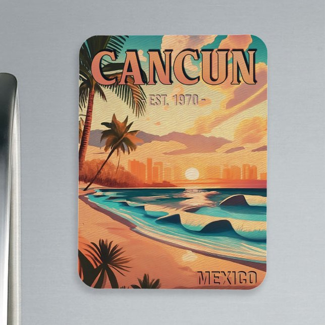Cancún Mexico Palm Tree Sunset Travel Souvenir Magnet (Creator Uploaded)