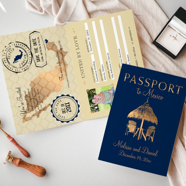 Cancun Mexico Passport Save the Date Announcement (Creator Uploaded)
