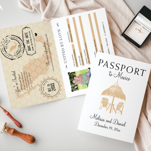 Cancun Mexico Passport Save the Date Announcement (Creator Uploaded)