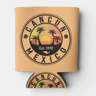 Cancun Mexico Retro Sunset Vintage Travel Souvenir Can Cooler