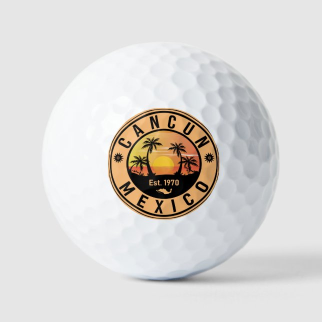 Cancun Mexico Retro Sunset Vintage Travel Souvenir Golf Balls (Front)