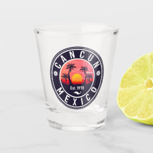 Cancun Mexico Retro Sunset Vintage Travel Souvenir Shot Glass