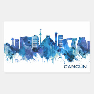 Cancun Mexico Skyline Blue Rectangular Sticker