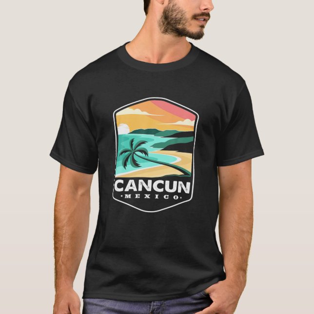 Cancun Mexico Sunset Palm Souvenir Family Matching T-Shirt (Front)