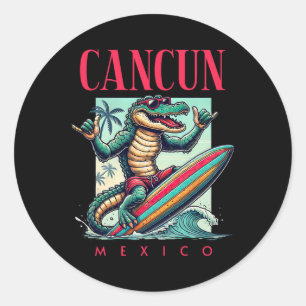 Cancun Mexico Surfing Crocodile Beach Vacation Classic Round Sticker