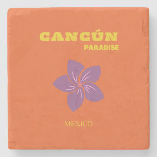 Cancun, Mexico, Travel Art, Tropical Art, Orange Stone Coaster