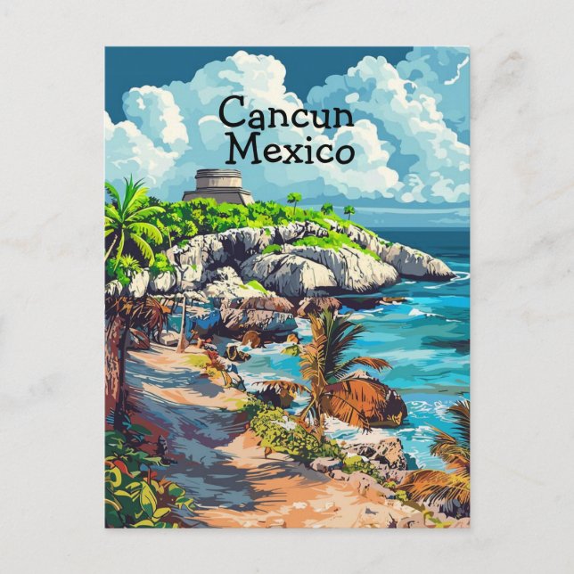Cancun Mexico Travel Postcard, Cancun Mexico Art  Postcard (Front)
