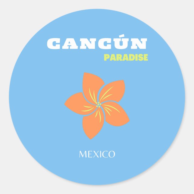 Cancun, Mexico, Tropical Art, Travel Art, Preppy Classic Round Sticker (Front)