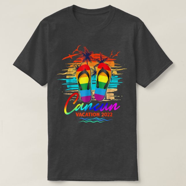 Cancun Mexico Vacation 2022 Flip Flop LGBT Summer  T-Shirt (Design Front)