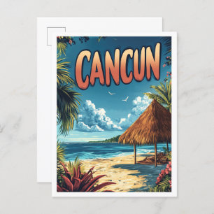 Cancun Mexico Vintage Illustration Travel Postcard