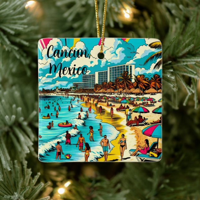 Cancun, Mexico with a Pop Art Vibe Ceramic Ornament (Tree)