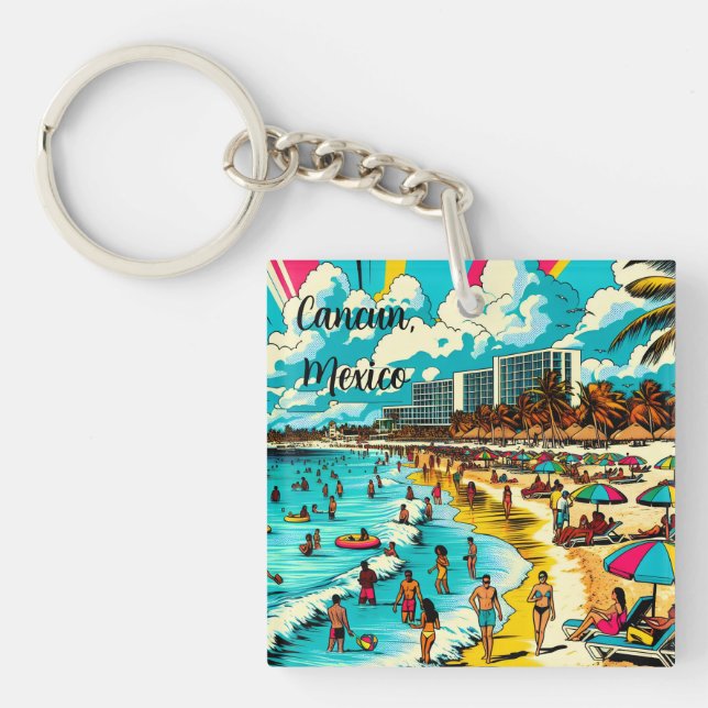 Cancun, Mexico with a Pop Art Vibe Key Ring (Front)