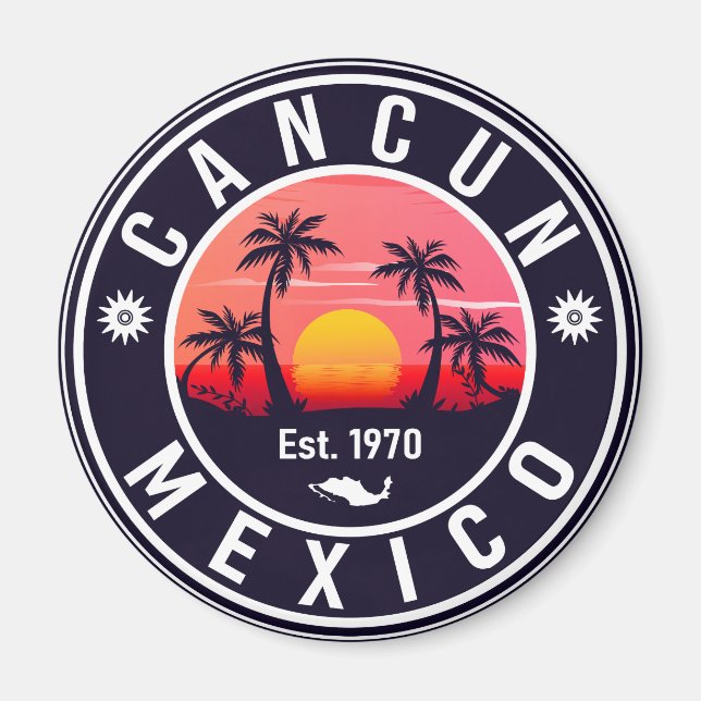 Cancun Palm Tree Retro 80s Mexican Playa Magnet (Front)