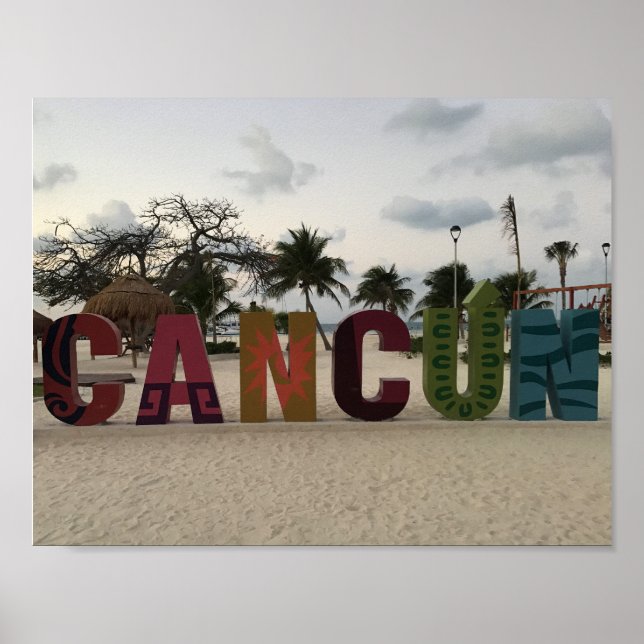 Cancun Sign – Playa Delfines, Mexico Poster (Front)