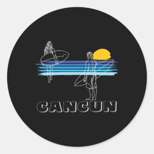 Cancun Surfing Beach Surf Guy Girl  Classic Round Sticker