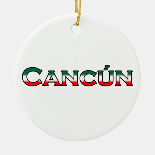 Cancun (text logo) ceramic tree decoration (Front)