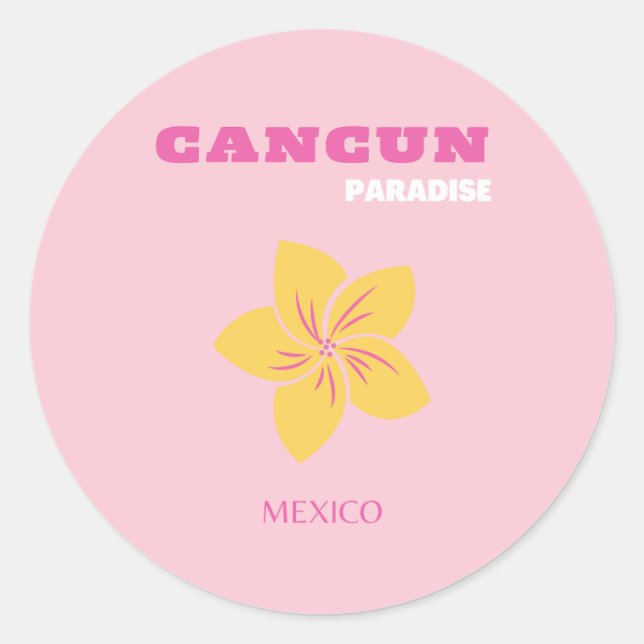Cancun Travel Art, Mexico, Preppy, Pink Preppy Art Classic Round Sticker (Front)
