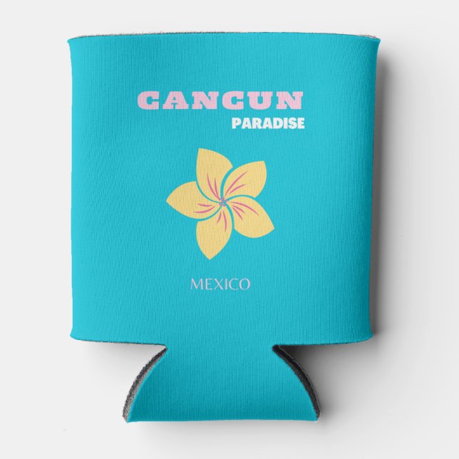Cancun Travel Art, Mexico Travel Art, Preppy, Blue Can Cooler (Front)