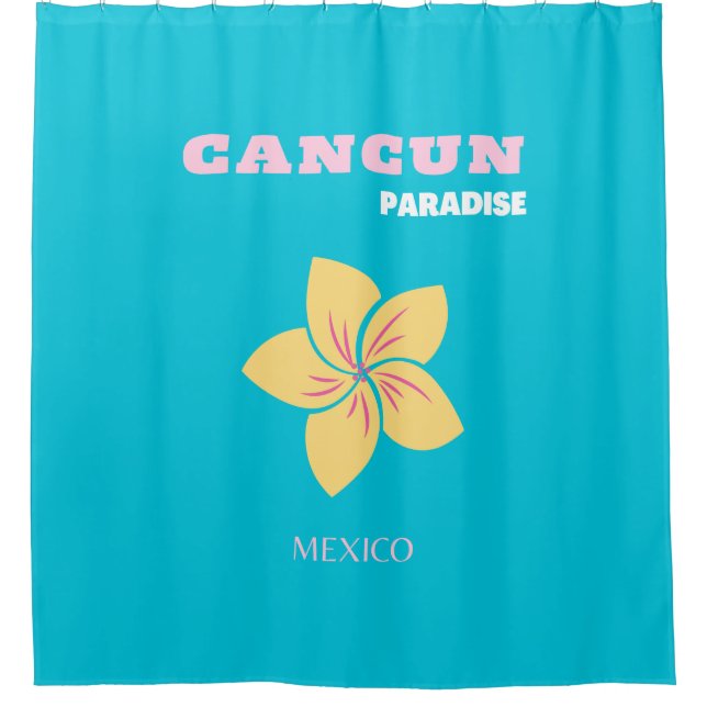 Cancun Travel Art, Mexico Travel Art, Preppy, Blue Shower Curtain (Front)
