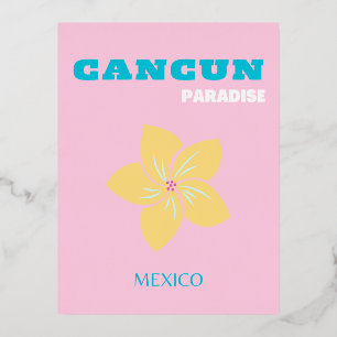 Cancun Travel Art, Travel Art, Preppy, Preppy Room Foil Holiday Postcard
