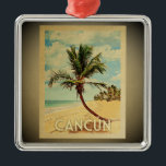 Cancun Vintage Travel Ornament Palm Tree<br><div class="desc">A cool vintage style Cancun ornament featuring a palm tree on a sandy beach with blue sky and ocean.</div>