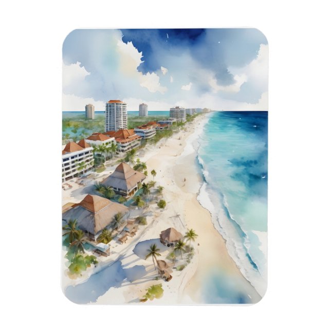 Cancun watercolor art magnet (Vertical)