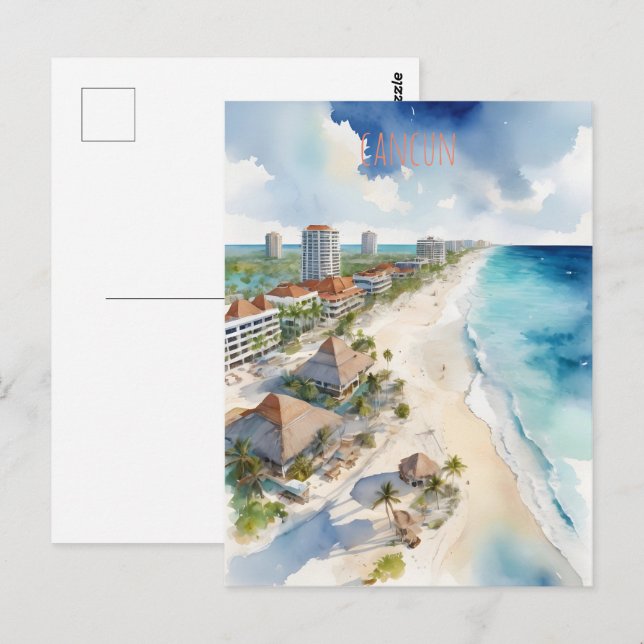 Cancun watercolor art postcard (Front/Back)
