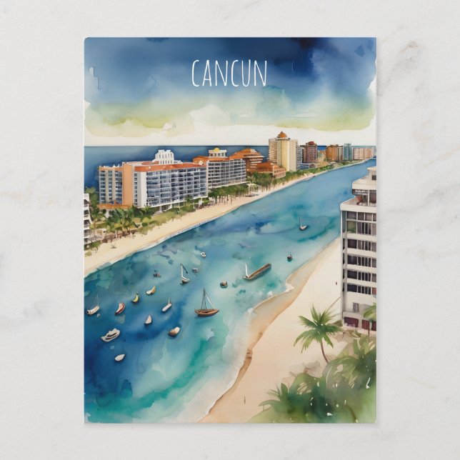 Cancun watercolor art postcard (Front)