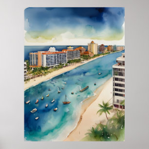Cancun watercolor art poster