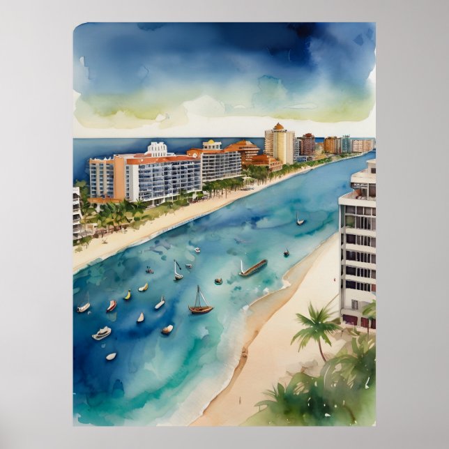 Cancun watercolor art poster (Front)