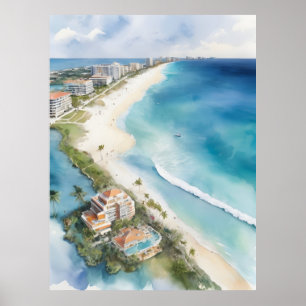 Cancun watercolor art poster