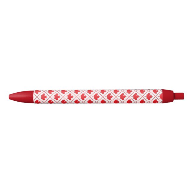 Candian Maple Leaf Red and White Diamond Pattern Black Ink Pen (Front)