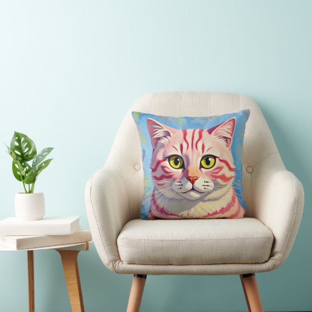 “Candice” A Cherry Striped Mystique – Cat Portrait Cushion (Chair)