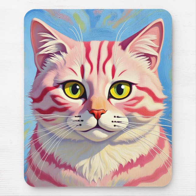 “Candice” A Cherry Striped Mystique – Cat Portrait Mouse Pad (Front)