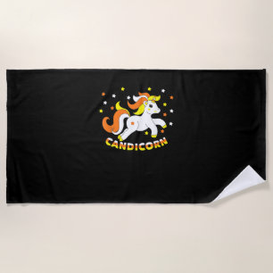 Candicorn Cute Unicorn Halloween Candy Corn Funny  Beach Towel