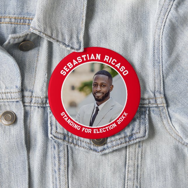 Candidate for election personalised photo 10 cm round badge (In Situ)