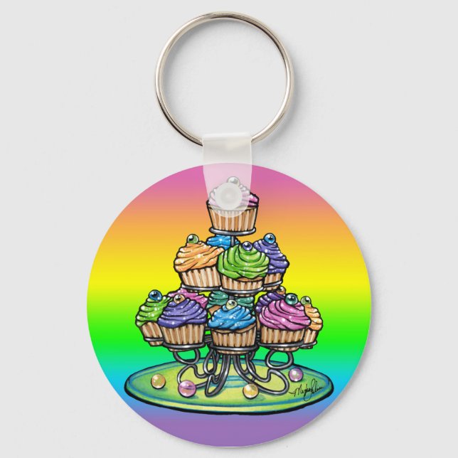 Candied Rainbow Cup Cake Party Keychain (Front)