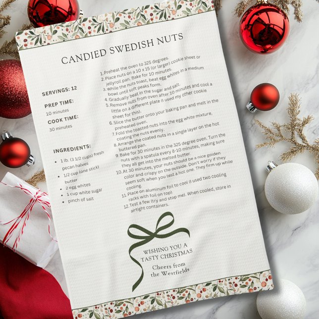 Candied Swedish Nuts Holiday Recipe Tea Towel (Creator Uploaded)