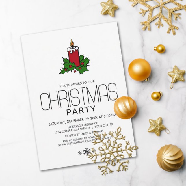 Candle and Holly Christmas Party Invitation (Creator Uploaded)