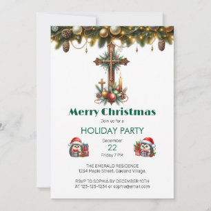 Candle and Ornament Cross Christmas  Invitation