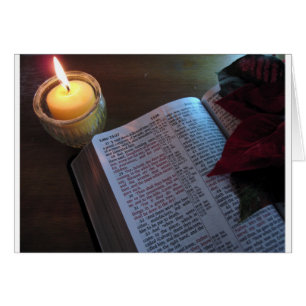 Candle, Bible, and Poinsetta