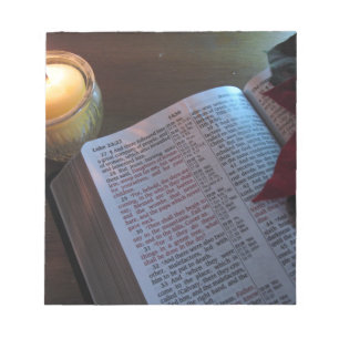Candle, Bible, and Poinsetta Notepad