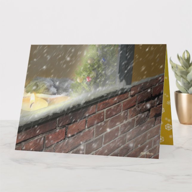 Candle by the Window, Sleeping Dog (2) Christmas C Card (Small Plant)